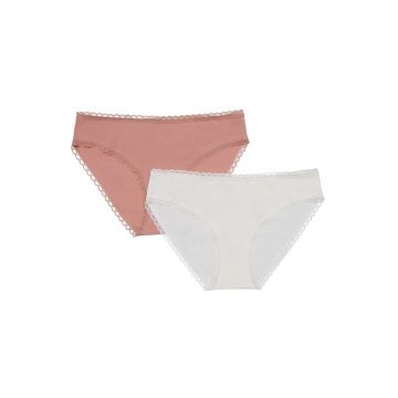 Set 2 perechi de Chiloti Pixi  Bumbac - Alb/Roz