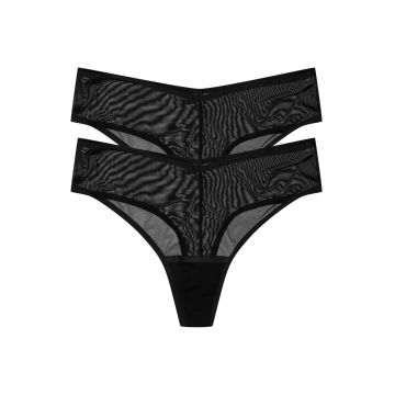 Set 2 perechi de Chiloti tanga Peak  Bumbac - Negru