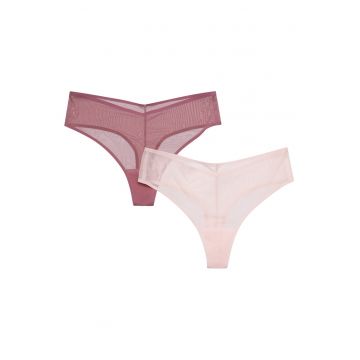 Set 2 perechi de Chiloti tanga Peak  Bumbac - Roz/Maro