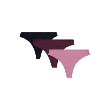 Set 3 de tanga pentru dama  Bumbac - Multicolor