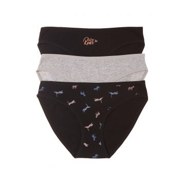 Set 3 perechi de chiloti Mi-Mi -  Bumbac - gri/negru