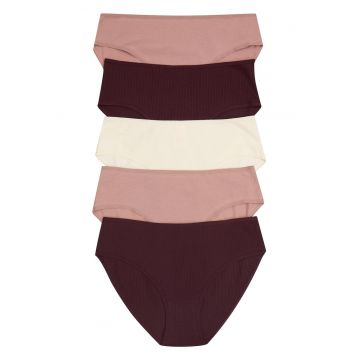Set 5 perechi de chiloti Mi-Mi -  Bumbac - pentru femei - Mov/Bej