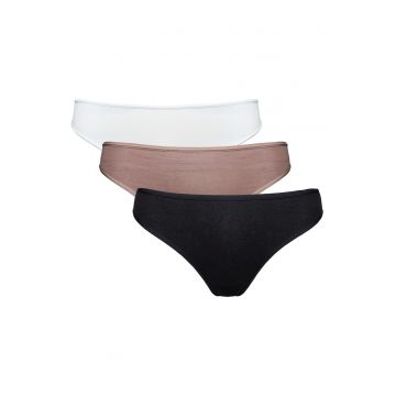 Set chiloti tip tanga  3 perechi - negru - crem - bronz