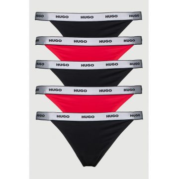 Set de chiloti tanga cu banda logo in talie - 5 perechi