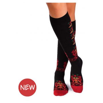 Sosete dama lungi 3/4 din bumbac cu motive traditionale romanesti Negru