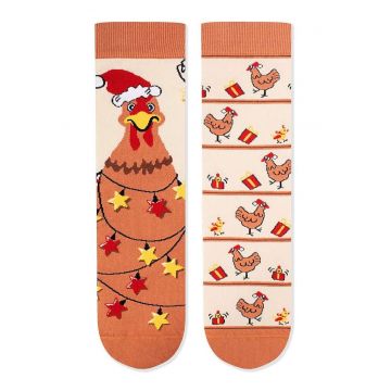 Sosete de Craciun din Bumbac Arty Socks cu Gaina - Ecru