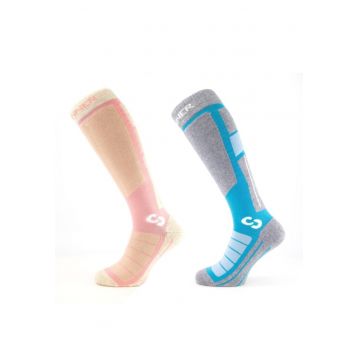 Sosete ski si snowboard  Ski Socks Pro II Ladies - Pachet Dublu - Roz/Albastru
