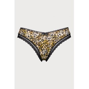 Chiloti tanga cu garnituri de dantela si animal print