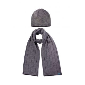 Cutie cu caciula - fular si sosete din Lana Merinos Gri