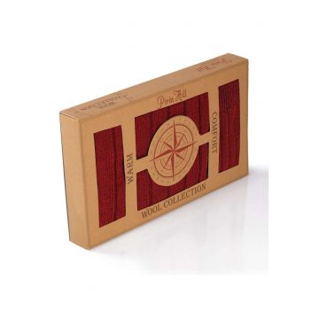 Cutie cu sosete si fular din Lana Merinos - Visiniu