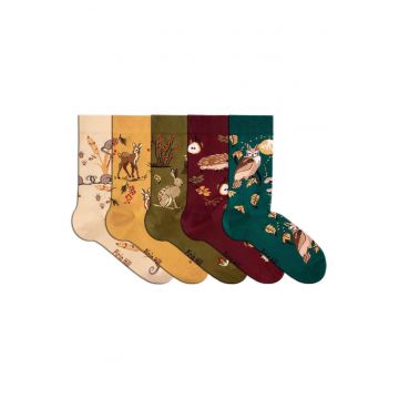Cutie de lux cu 5 perechi sosete din bumbac Povesti de Toamna