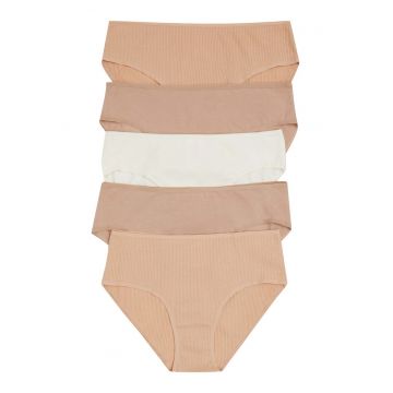 Set 5 perechi de Chiloti cu talie inalta  Bumbac/Elastan - Bej/Crem
