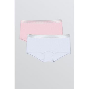 Set de chiloti din amestec de bumbac cu model uni - 2 perechi