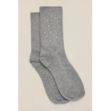 Set de sosete lungi cu aplicatii din strasuri - 2 perechi