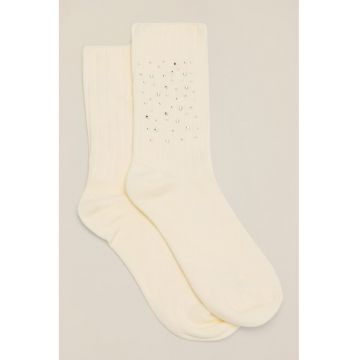 Set de sosete lungi cu aplicatii din strasuri - 2 perechi