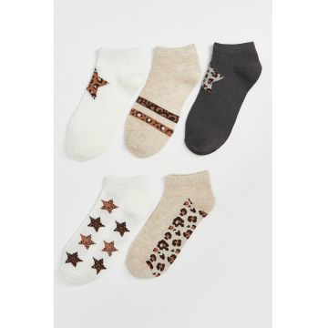 Set de sosete pana la glezna cu stele si animal print - 5 perechi