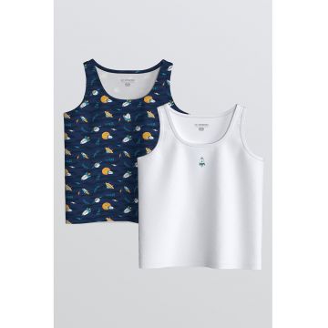 Set de topuri din bumbac cu imprimeu grafic - 2 piese