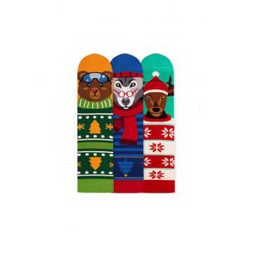 Sosete bambus de Craciun BOX 3 Comfort Feet Socks Craciun Urs Cerb Lup