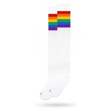 Sosete lungi peste genunchi Rainbow Pride Alb