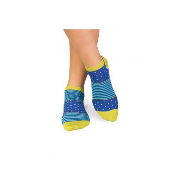 Sosete scurte bambus FINE BAMBOO cu buline si dungi albastru turcoaz