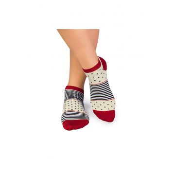 Sosete scurte bambus FINE BAMBOO cu buline si dungi ecru albastru inchis