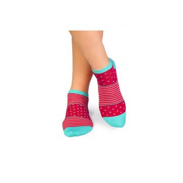 Sosete scurte bambus FINE BAMBOO cu buline si dungi roz fucsia