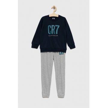 CR7 Cristiano Ronaldo set de pijama de bumbac pentru copii culoarea albastru marin, cu imprimeu