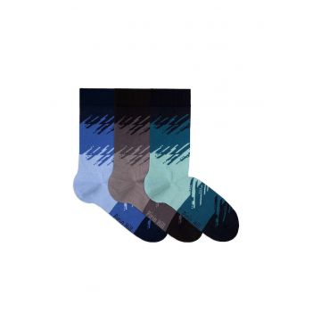 Cutie cu 3 Perechi de Sosete cu 98% Bumbac Tuse Artistice - Petrol - Antracit - Albastru