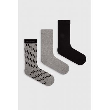Karl Lagerfeld șosete 3-pack K/MONOGRAM bărbați, culoarea gri, 245M6004