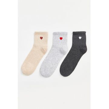 Set de sosete lungi din amestec de bumbac cu detaliu cu inima - 3 perechi