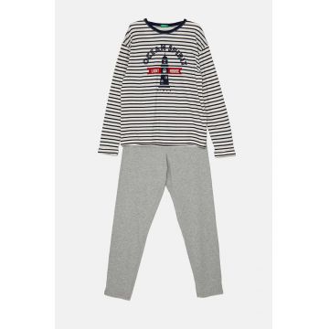 United Colors of Benetton set de pijama de bumbac pentru copii culoarea gri, cu imprimeu, 3D720P07B