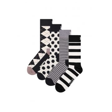 Set de sosete lungi unisex - 4 perechi - Negru/Gri melange/Alb murdar