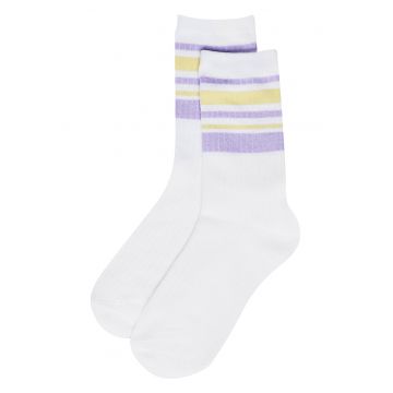 Sosete dama  lungi cu model mov si galben - alb - One Size INTL - set 1 pereche