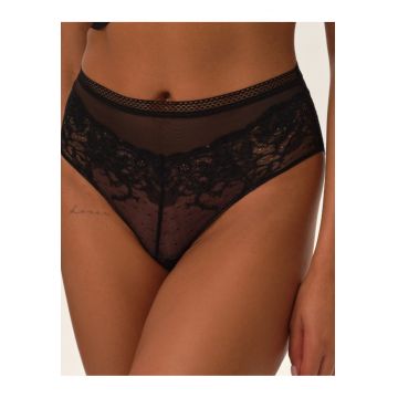Chiloti dama  talie inalta - detalii din dantela - negru - poliamida