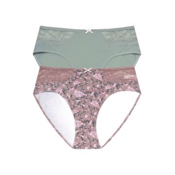 Chiloti de tip figi  Hally set de 2 perechi verde - roz