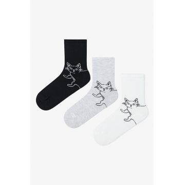 Set de sosete din amestec de bumbac cu model pisici - 3 perechi