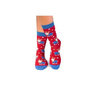 Sosete bumbac de craciun Colour Cotton Ren Jucaus - 35-38 EU - Rosu