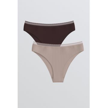 Set de chiloti brazilieni cu captuseala din dantela - fara cusaturi - 2 perechi