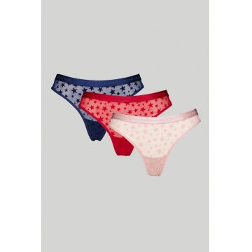 Set de chiloti tanga semitransparenti cu model stea - 3 perechi