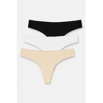 Set de chiloti tanga uni - 3 piese