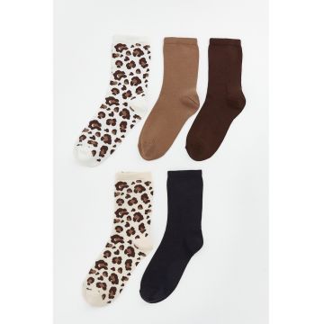 Set de sosete lungi cu animal print si model uni - 5 perechi