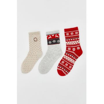 Set de sosete lungi cu model tematic de Craciun - 3 perechi