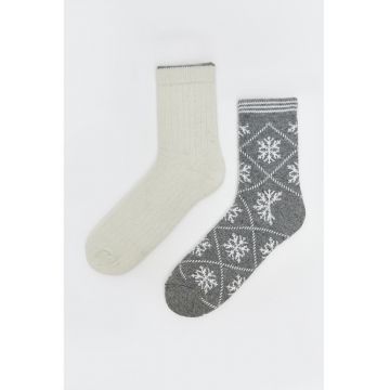 Set de sosete lungi din amestsec de lana cu model - 2 perechi