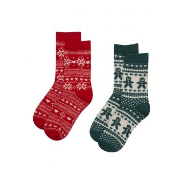 Sosete dama - de Craciun verde-rosu Tinsel