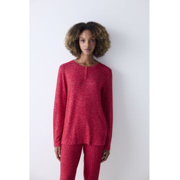 Bluza de pijama cu decolteu rotund - Rosu melage