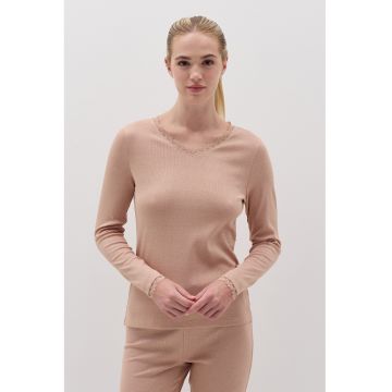 Bluza de pijama cu garnituri de dantela - Bej