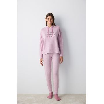 Bluza de pijama cu gluga - Roz melange