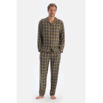 Bluza de pijama cu model in carouri - Galben mustar/Gri inchis