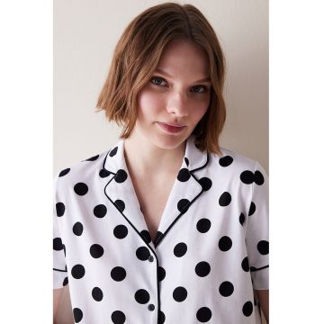 Bluza de pijama din bumbac cu imprimeu cu buline - Alb/Negru