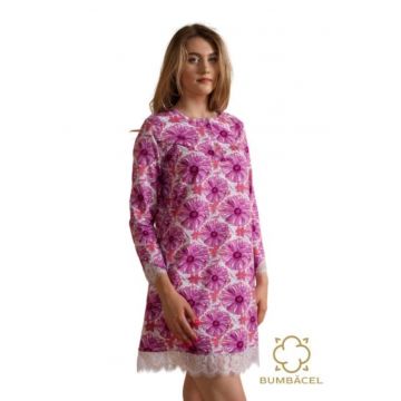 Camasa de noapte cu maneca lunga si imprimeu floral - Roz